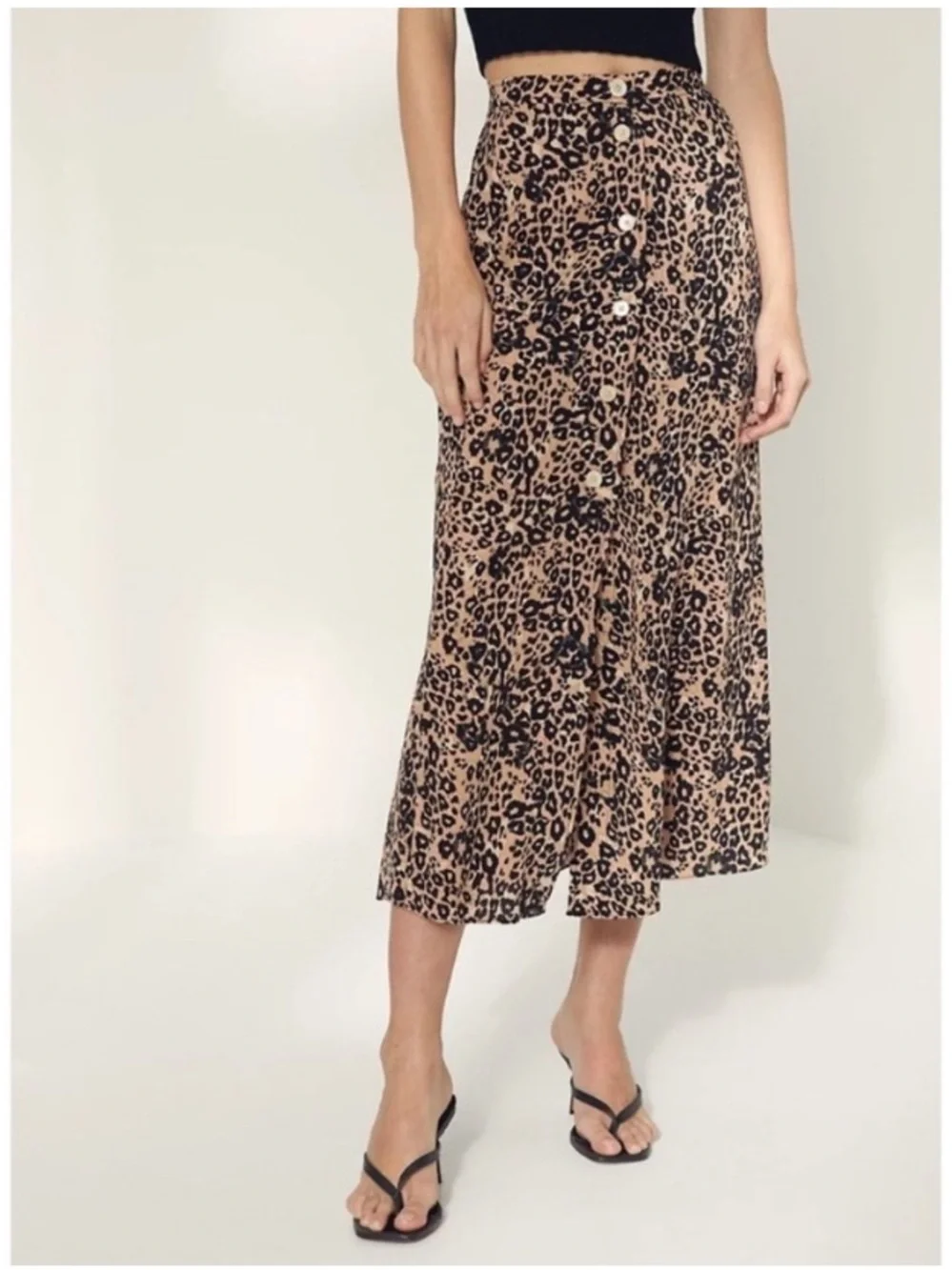 Aritzia Leopard Print Midi Skirt - Beige & Black - Picture 2 of 3